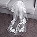 RULTA 1 Tier Lace Appliques Bridal Veil Crystal Beaded Tulle Wedding Veils with Comb (Ivory)