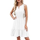 QACOHU 2026 Women Summer Short Dress Sleeveless V Neck Swiss Dot A Line Swing Mini Sundress for Women