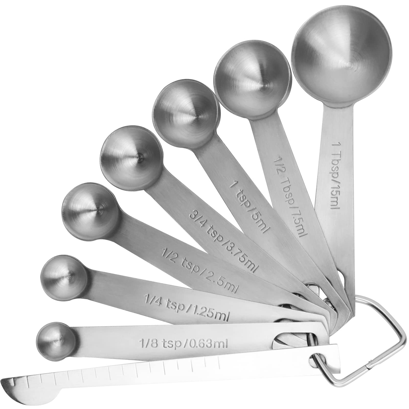 Rena Chris 8PCS Measuring Spoons, Premium Heavy Duty 18/8 Stainless Steel Measuring Spoons Cups Set, Small Tablespoon with Metric and UK Measurements, Set of 8 for Measuring Dry and Liquid Ingredients