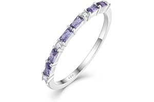 STARCHENIE 925 Sterling Silver Thin Eternity Ring for Women Half Baguette Band Birthstone Stackable Rings Size 5-10