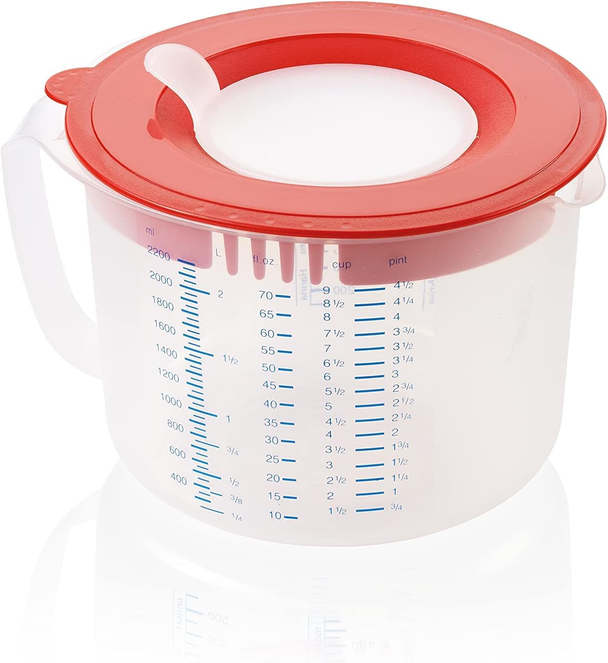 Leifheit 3 in 1 Measuring Jug, Size 2.2 L, Large Measuring Jug, Pasta Measure, Measure and Store Bowl, Liquids in Metric and Pints, Mixing Bowl, Batter Mixing Jug, Mixing Jug with Cover