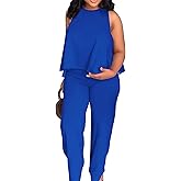 BXBY Two Piece Sets for Women Summer Pleated Ruffle Hem Sleeveless Top Wide Leg Pant Outfits Casual Vacation 2025 Tracksuit