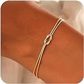 Matching Bracelets for Couples，Dainty Gold Love Knot Bracelet 14K Gold Plated Herringbone Chain Bracelet Relationship Jewelry Gifts for Best Friend