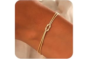 LISITINE Matching Bracelets for Couples，Dainty Gold Love Knot Bracelet 14K Gold Plated Herringbone Chain Bracelet Relationship Jewelry Gifts for Best Friend