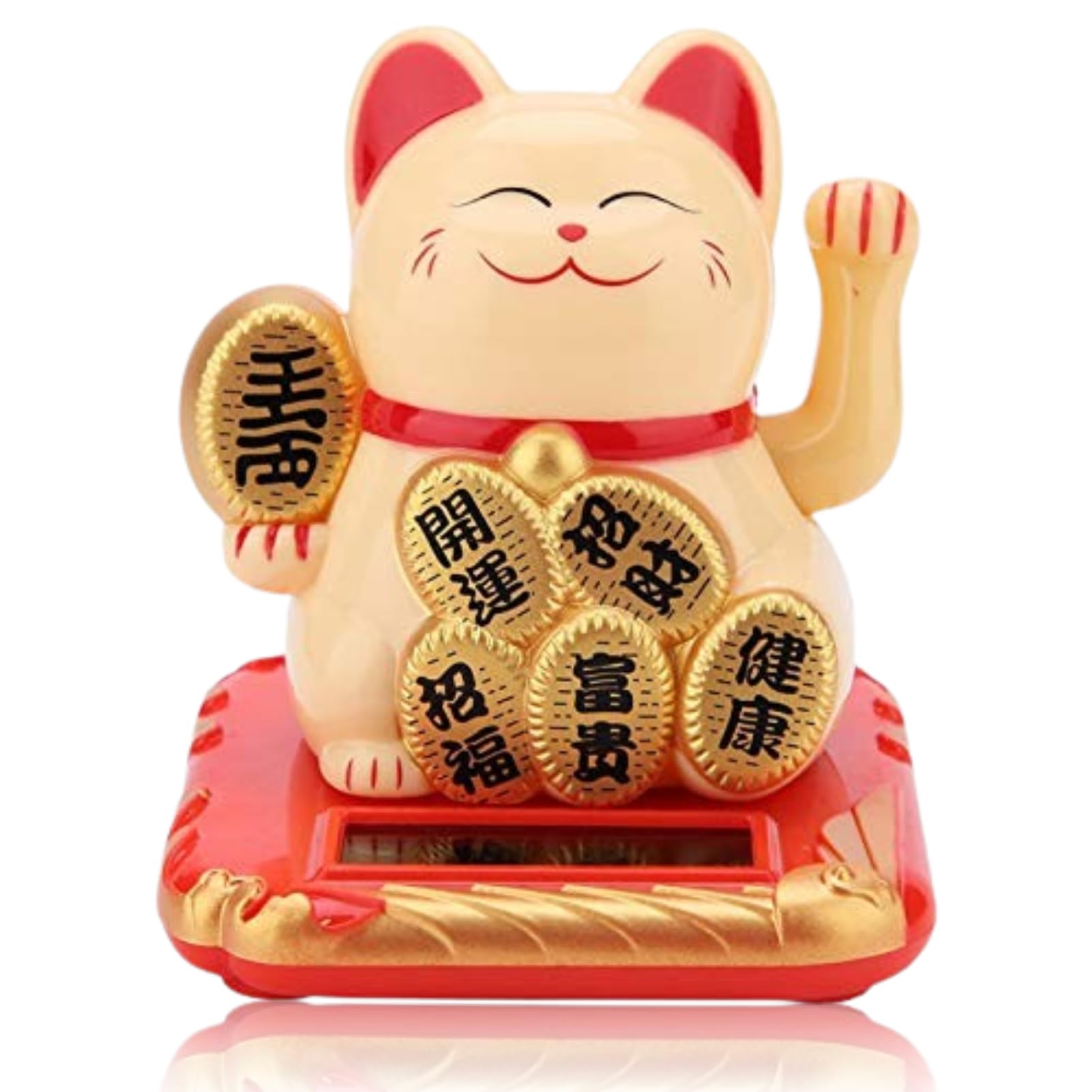 Cyrank Lucky Cat, Fortune Lucky Wealth Welcoming Cat Chinese Fortune Cat Gold Waving Lucky Fortune Cat Lucky Cat Solar Powered with Waving Arm for Car Decor Maneki Neko