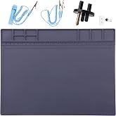 Anti-Static Mat ESD Safe for Electronic Includes ESD Wristband and Grounding Wire, HPFIX Silicone Soldering Repair Mat 932&deg;F Heat Resistant for iPhone iPad iMac, Laptop, Computer, 15.9&rdquo; x 12&rdquo; Grey