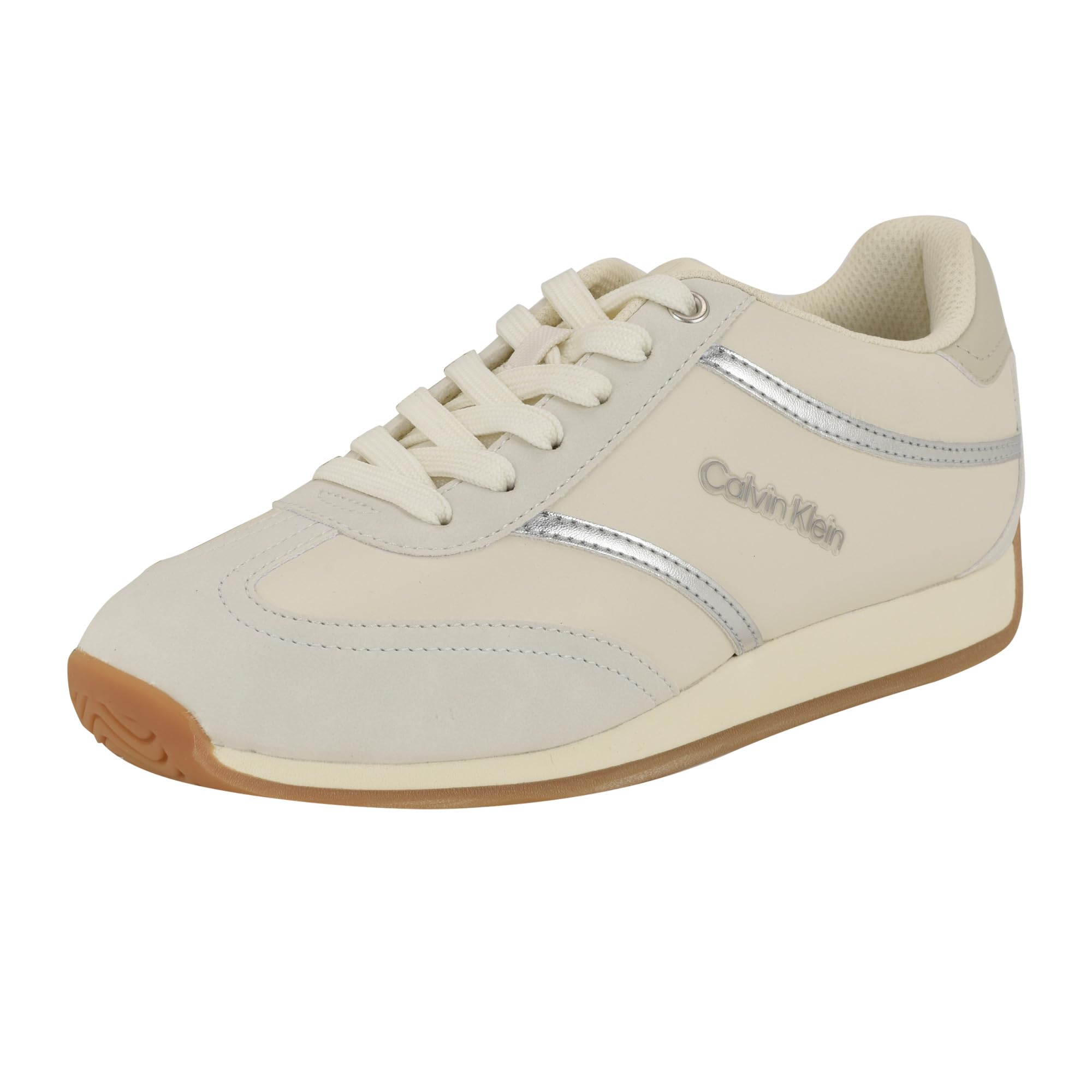 Calvin Klein Women’s Avyenna Sneaker, Ivory/Silver 150, 5