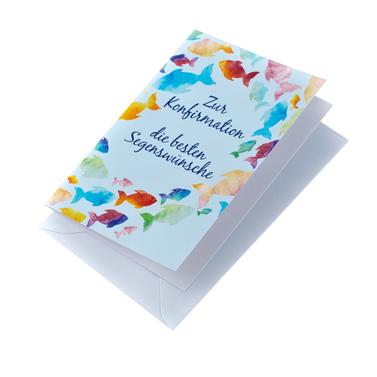 Perleberg Basic Classic Collection Confirmation Card with Fish Motif Confirmation Card with Matching Envelope 11.6 x 16.6 cm