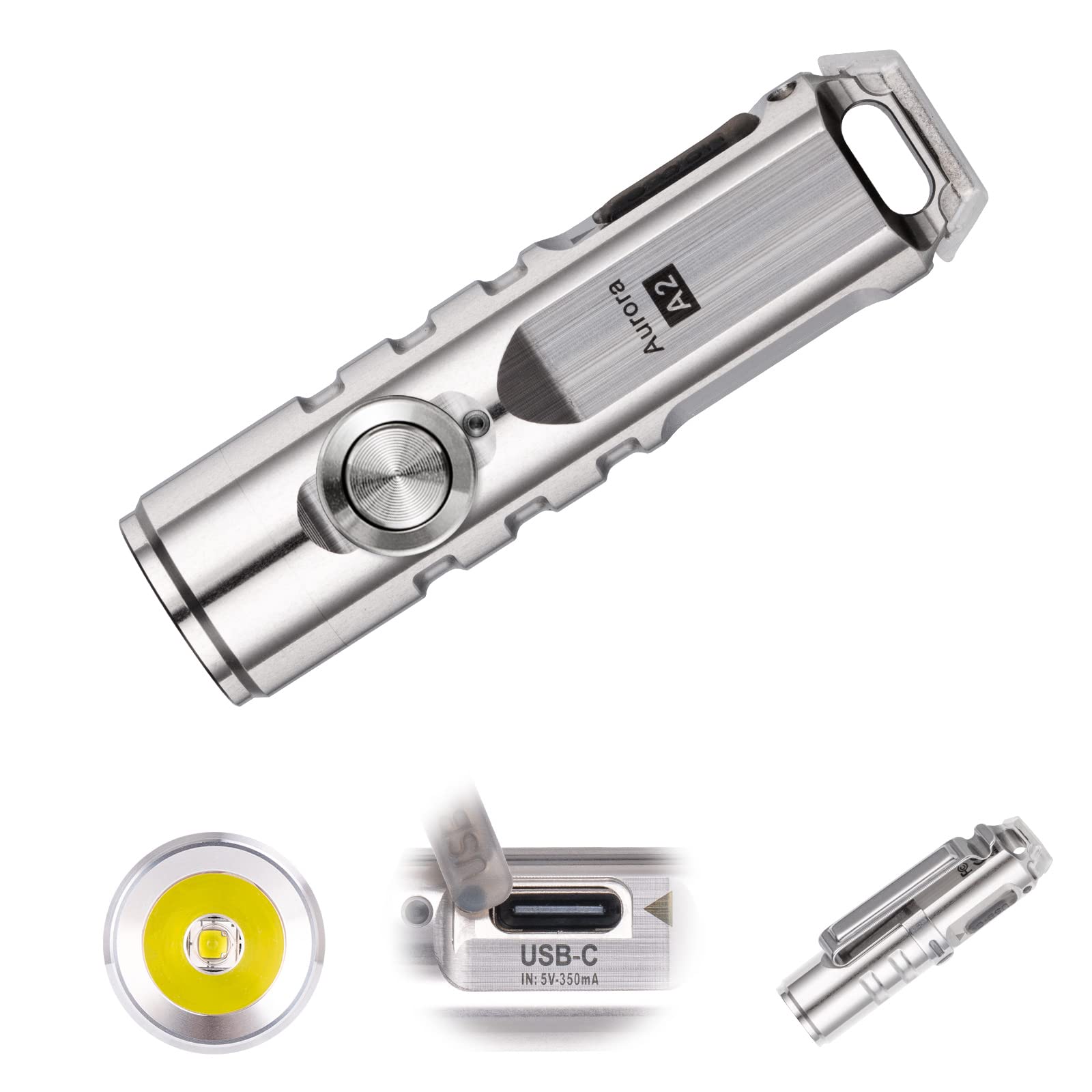 RovyVon Aurora A2 G4 Rechargeable Keyring Torch USB C, 650 Lumens Super Bright Stainless Steel Durable Small EDC Torch,Magnetic Clip and Tail Base LED Flashlight for Daily Carry Use