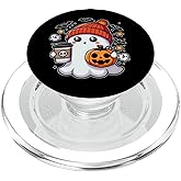 Cute Halloween Ghost with Pumpkin and Coffee PopSockets PopGrip for MagSafe