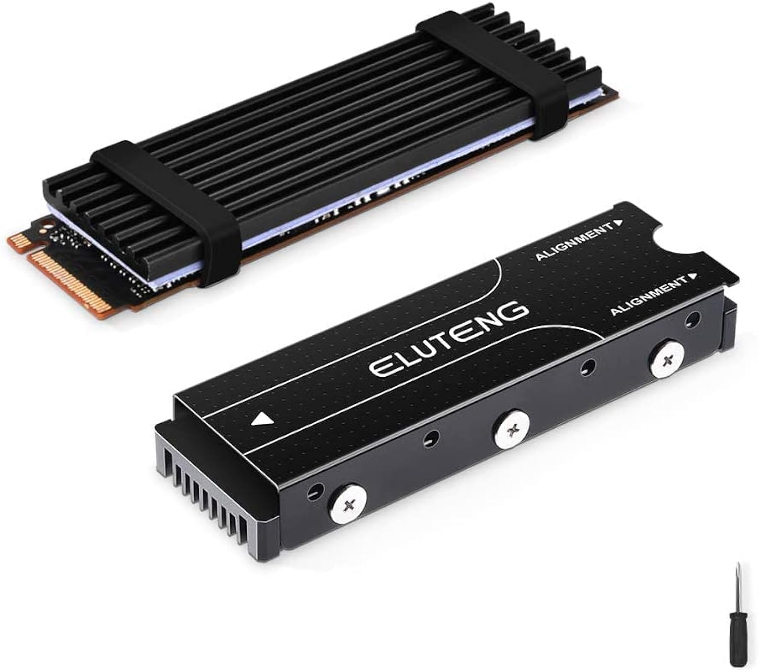 ELUTENG M.2 Kühlkörper für 2280 M.2 SSD, Aluminium Doppelseitiger mit 4 Silikon Wärmeleitpad passend für PC/PS5/PS5 Slim Installation, M.2 PCIe NVMe/SATA SSD, Schwarz