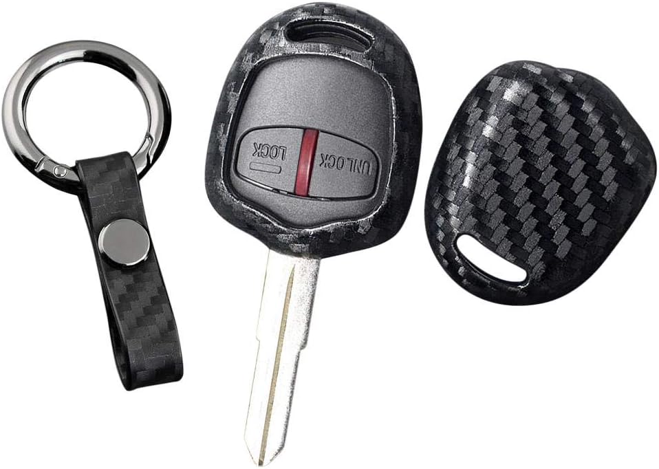 Lijuan Qin Car Key Covers Carbon Fiber Grain Shell Protection Accessories Styling Case for Mitsubishi Pajero EX Lancer ASX Outlander Galant -car Key not Included