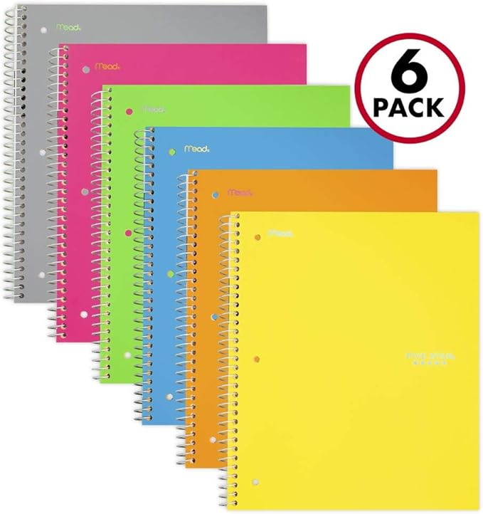 Five Star Spiral College Ruled Notebooks, 3 Subject, Lined