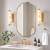 ANDY STAR Scalloped Bathroom Mirror, 24x36 Inch Brushed Gold Vanity Mirror in Stainless Steel Metal Frame, Unique Oval Mirror