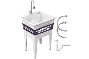 Freestanding Utility Sink with Stainless Steel Gooseneck Faucet - 24" Plastic Utility Sink for Garage, Laundry, Indoor and Oudoor Use - Laundry Tub Kit by Noah William Home - White (19.5 gal)