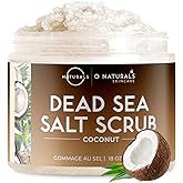 O Naturals Exfoliating Scrub, Natural Dead Sea Salt Deep-Cleansing Face & Body Scrubs. Anti-Cellulite Tones Helps Oily Skin, Acne, Ingrown Hairs & Dead Skin Remover - Coconut Oil 18oz