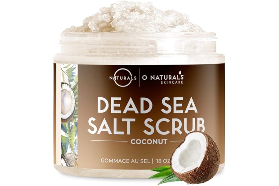 O Naturals Exfoliating Coconut Oil Dead Sea Salt Deep-Cleansing Face & Body Scrub. Anti-Cellulite Tones Helps Oily Skin, Acne, Ingrown Hairs & Dead Skin Remover. Essential Oils, Sweet Almond 18oz