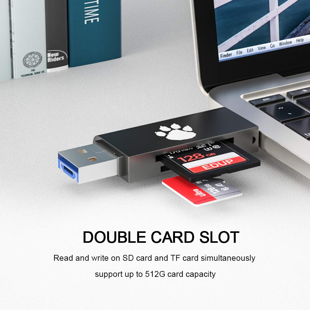 Wise Tiger SD Card Reader, 3-in-1 USB 2.0/USB C/Micro USB Card Reader for TF,SD, Micro SD, SDXC, SDHC, Micro SDHC, Micro SDXC Memory Card Reader for MacBook PC Tablets Smartphones with OTG Function