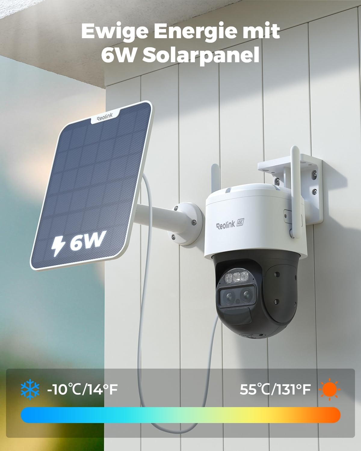 Reolink 4K PTZ Überwachungskamera Aussen Akku mit Auto-Tracking & Auto-Zoom, Dual Lens, 8MP Solar WLAN Kamera Outdoor, 2,4/5GHz WiFi, 30m Farbnachtsicht, KI-Erkennung, 360° View, TrackMix+Solarpanel 5