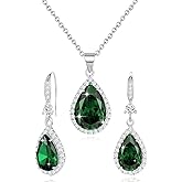 Sumonyo Women Jewelry Set Silver/Gold Plated Teardrop Pendant Necklace Dangle Drop Earrings Dangling Sets Birthstone Crystals Rhinestone,Birthday Anniversary Wedding Mother’s Day Gifts for Women