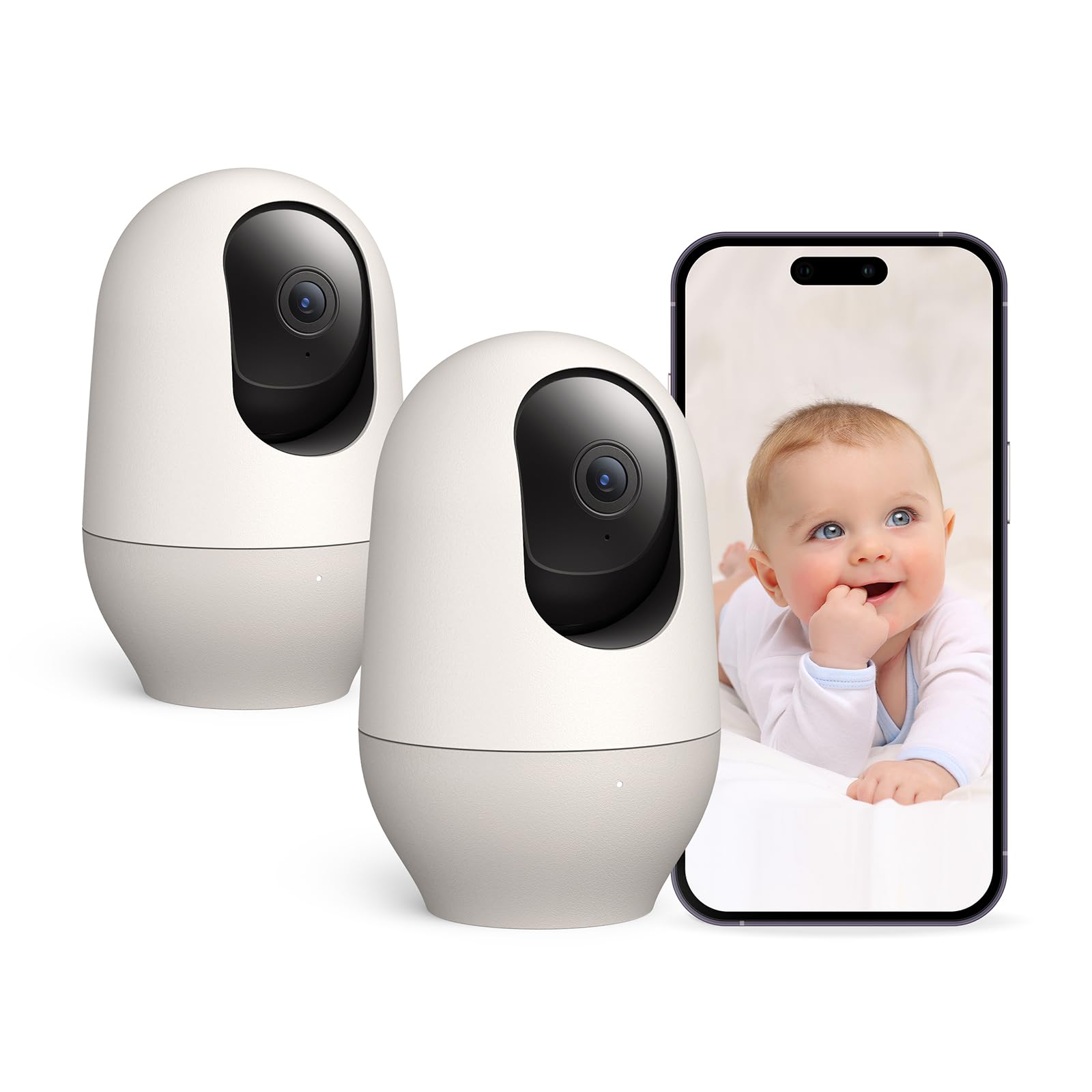 nooie Baby Monitor 2 Pack WiFi Baby Monitor with Camera and 2K Night Vision,360-degree Wireless Video Baby Camera,Indoor Baby Camera,AI Motion Tracking Sound Detection,Works with Alexa, SD/Cloud