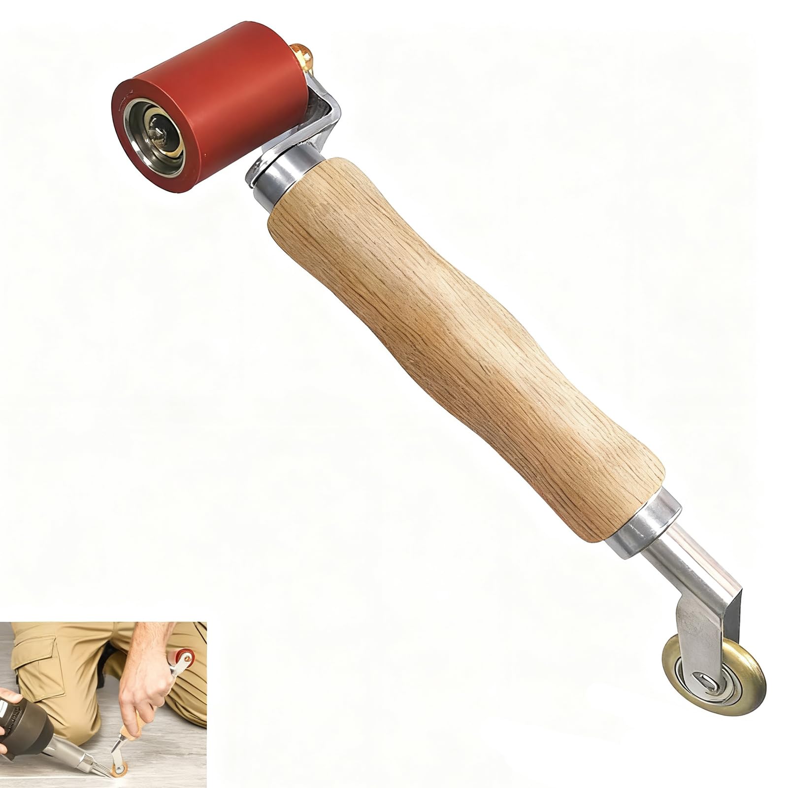 GIONAR 2 in 1 Seam Roller, 40mm Silicone Seam Roller with Brass Penny Roller Tool, Seam Roller Hand Pressure Roller for Roofing PVC Welding Home Decorating