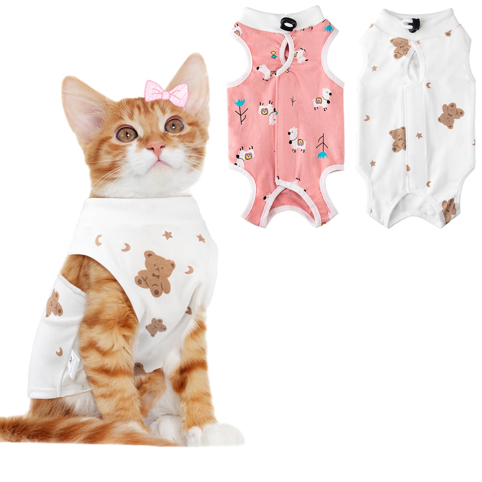 Photo 1 of 2 PCS Cat Recovery Suit Female Cat Onesie for Cats After Surgery Spay Abdominal Wounds, Kitten Surgery Recovery Suit Female Breathable E-Collar Alternative Kitten Onesie Anti Licking Medium