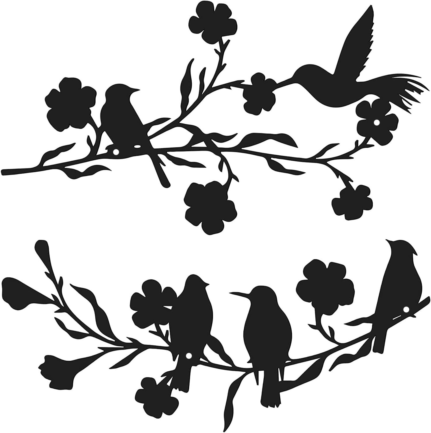 Plaques & Wall Art - DUZYXI 2 Pieces Metal Birds Wall Art Decor on Branch Metal Birds Silhouette Wall Sculpture Black Leaves Flowers Wall Decor and Metal Art Wall Decor for Home Garden Balcony Indoor Outdoor Decor-Flower
