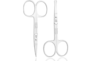 SILLVER Facial Hair Small Grooming Scissors for Men Women - Rounded and Curved Eyebrow Scissors - Nose Hair, Beard, Mustache, Eyelashes, Dry Skin and Ear Hair Trimming Scissors