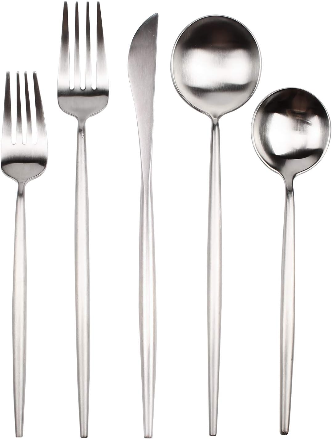 YALONG 20-Piece Silverware Flatware Set, Stainless Steel Dining Cutlery Set Service for 4, Matte Silver Modern Flatware Set Include Knife/Fork/Spoon Dishwasher Safe Father's Day