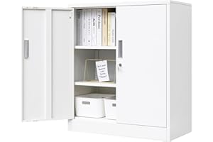 BESFUR Metal Storage Cabinet, 36"- White Locking Cabinet with Two Adjustable Shelves, Garage Storage Cabinet for Office, Garage, Home