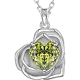 Aurora Tears Birthstone Rose Heart Pendant Necklace - 925 Sterling Silver Rose Cut Cubic Zirconia Love Necklace Anniversary Birthday Jewelry Gift for Women Wife Mom Daughter