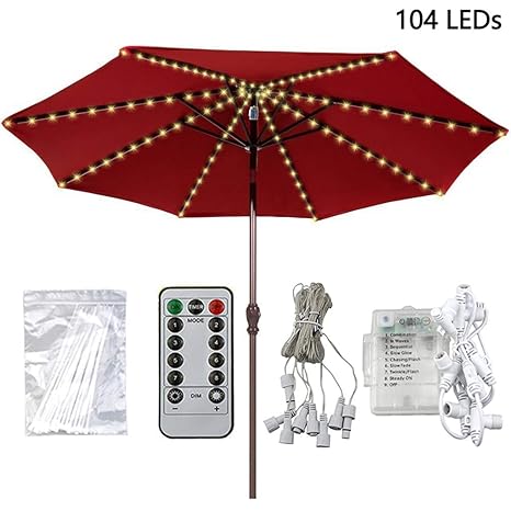 Patio Umbrella Lights Cordless Parasol String Lights With Remote
