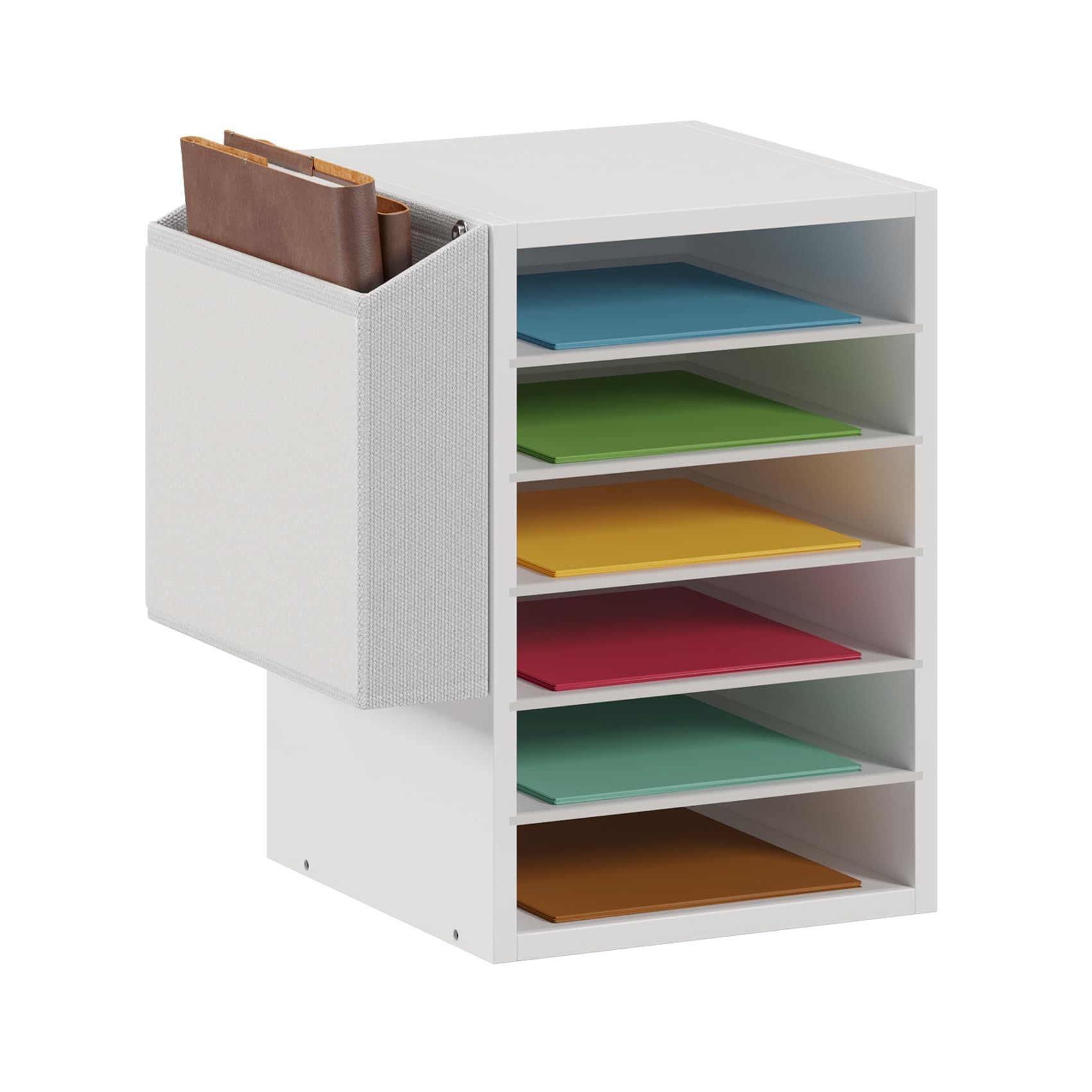 Photo 1 of Unionly, 6 Tier Adjustable Countertop Mail Sorter, Mailboxes with Name Slots, Literature Organization Paper Storage Slot, Office Desk File Organizer, Wooden Desktop Mailbox for Classroom, White