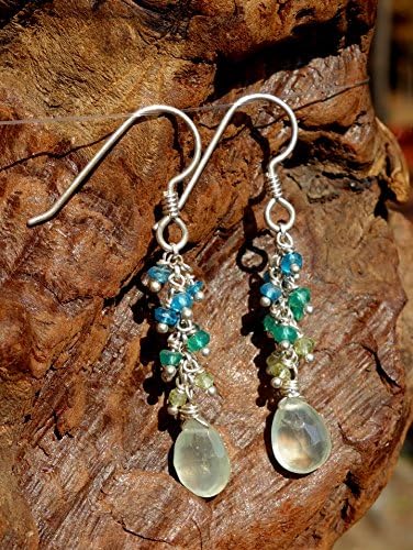 Gemstone Earrings by Twisted Bliss Designs ~ Sterling Silver, Genuine Gemstones, Handmade, Prehnite, Peridot, Chrysoprase, Blue Apatite, Drop Earrings