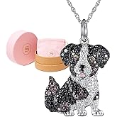 SCAMPER & CO Dog Breed Cubic Zirconia Puppy Charm Pendant Necklaces for Women - Genuine Gemstone with Elegant Backplate, Premium Plated Sterling Silver Necklace for Women Easy Closure 18 to 20 inch