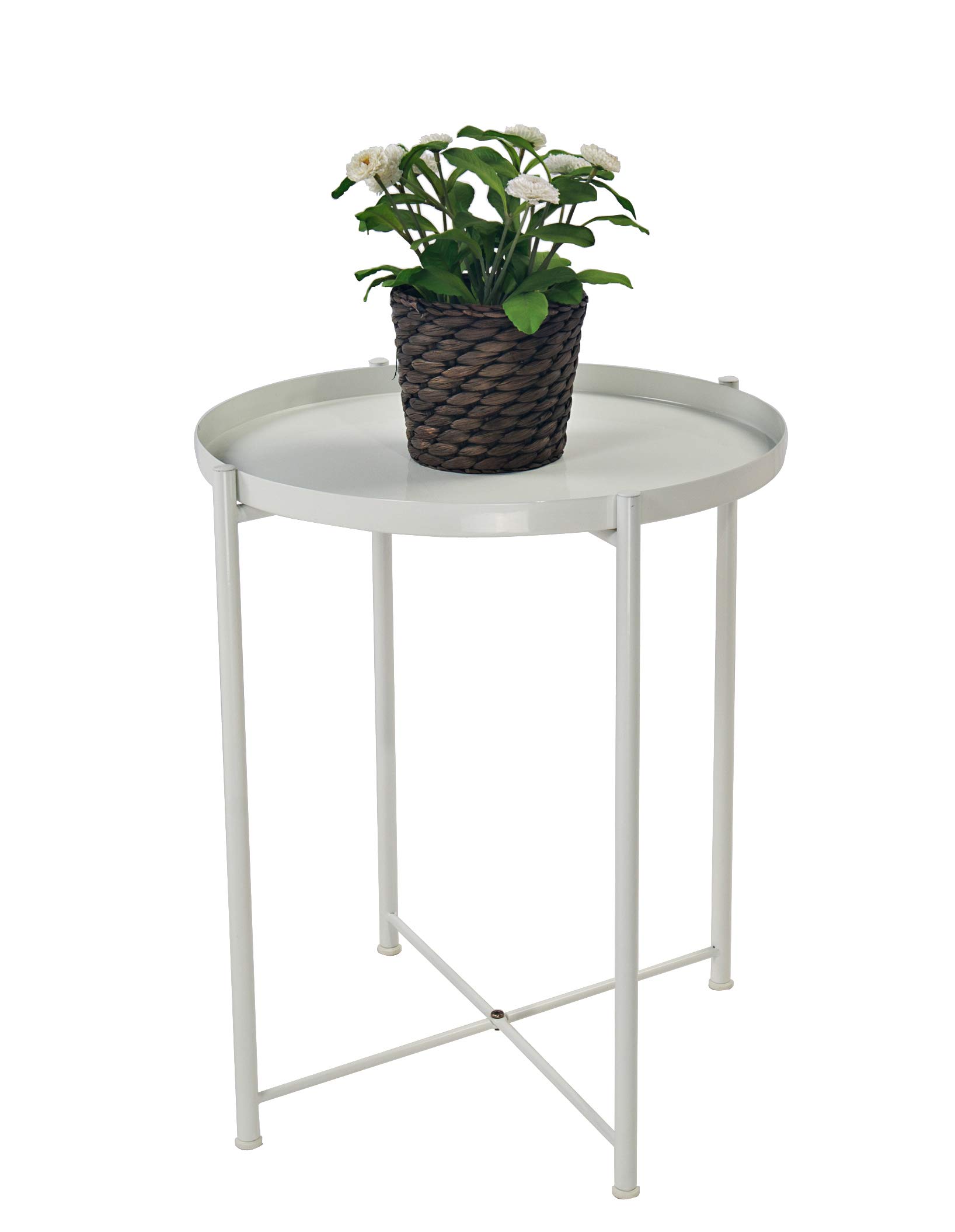 Tray Metal End Table Side Table Round Tray Removable Tray Outdoor & Indoor Drink Snack Coffee Table Telephone Table