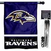 Ravens Banner House Flag and 5 Foot Flagpole Set