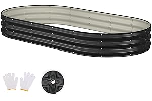 Patiobay Raised Garden Bed, 8x4x1ft Galvanized Outdoor Planter Beds with Safety Edging and Gloves, Oval Metal Planter Box for Gardening Vegetables Flowers Herb