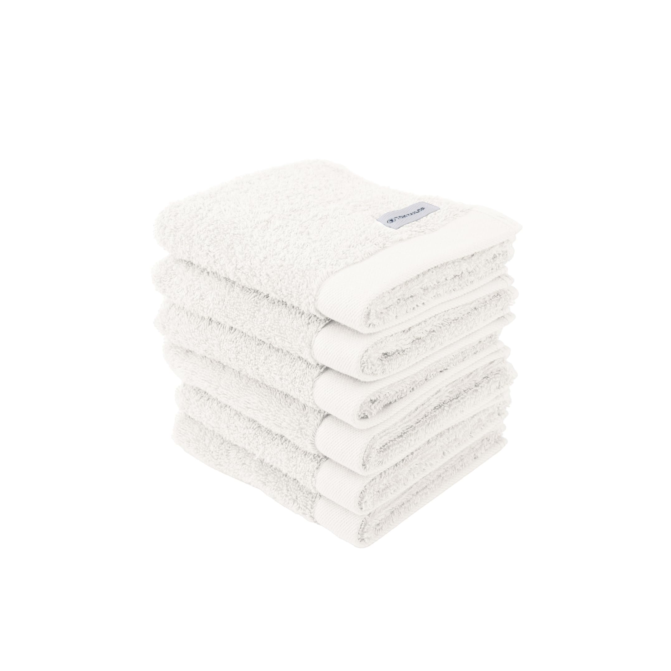 TOM TAILOR Set of 6 Guest Towels 30 x 50 cm 100% Cotton Terry Cloth with Hanger and Label with Logo Colour Bath Towel Crisp White