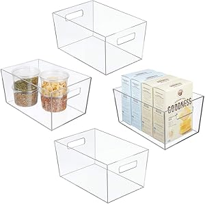 mDesign Modern Plastic Kitchen Pantry Cabinet, Refrigerator Food Storage Bin with Handles - Organizer for Fruit, Yogurt, Snacks, Pasta - 12