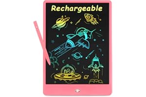 BRUIEFPAP Rechargeable LCD Writing Tablet for Kids, 10 Inch Colorful Doodle Board, Erasable Drawing Tablet Drawing Pad, Kids Educational Birthday Toys Gifts for 3 4 5 6 7 8-Year-Old Boys, Girls Toddlers (Pink)