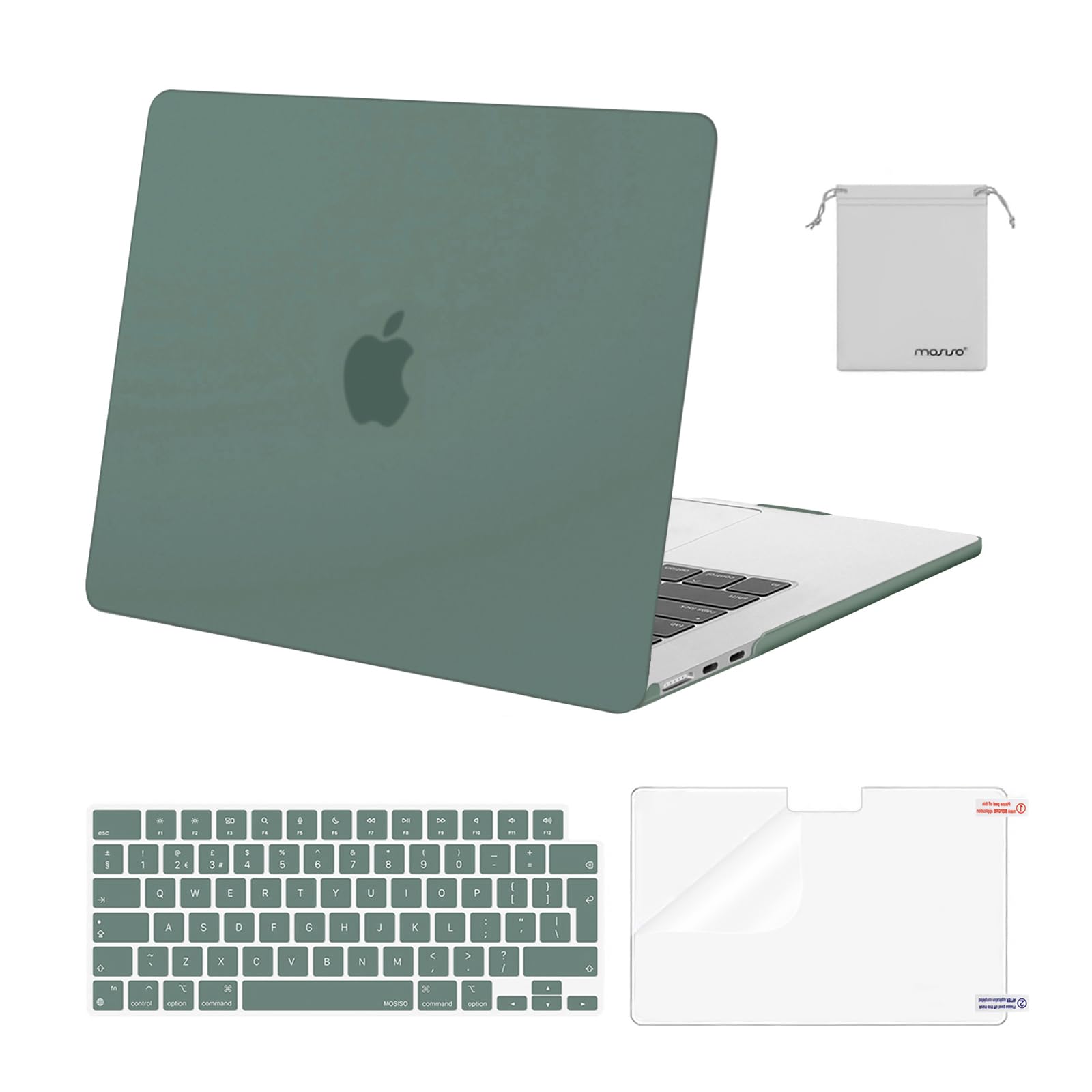 MOSISO Scratch-Resistant Case Compatible with MacBook Air 15 inch M5 M4 M3 M2 2026-2023 A3448 A3241 A3114 A2941,Protective Hard Shell Laptop Cover Keyboard Skin&Screen Film&Pouch, Emerald Green