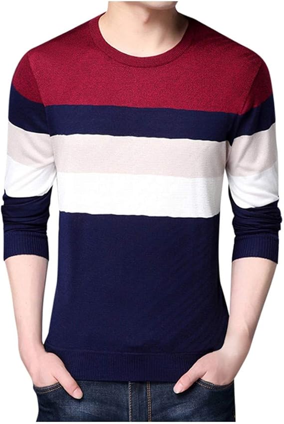 セーター メンズ ニット カットソー おしゃれ ストライプ 丸首 ビジネス ゆったり 秋冬 防寒 通勤 セーター メンズ ニット カーディガン トレーナー メンズ おしゃれ 大きいサイズ 厚手 人気 40代 ３０代 カーディガン 通販 Amazon