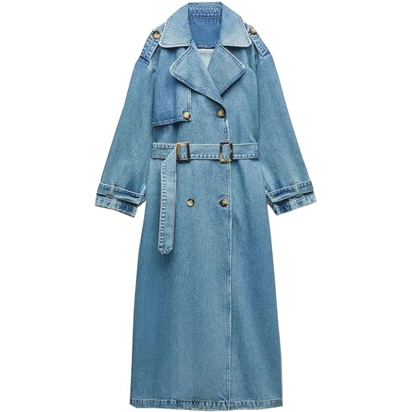 MLAFE Women's Fashion Lapel Denim Trench Coat Classic Double