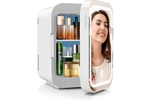 GEJRIO Mini Skincare Fridge, Mini Fridge Skincare with Cooler or Heater with Dimmable LED, 4L Capacity Mini Fridge for Drinks, Cosmetics, Home Office and Car,White