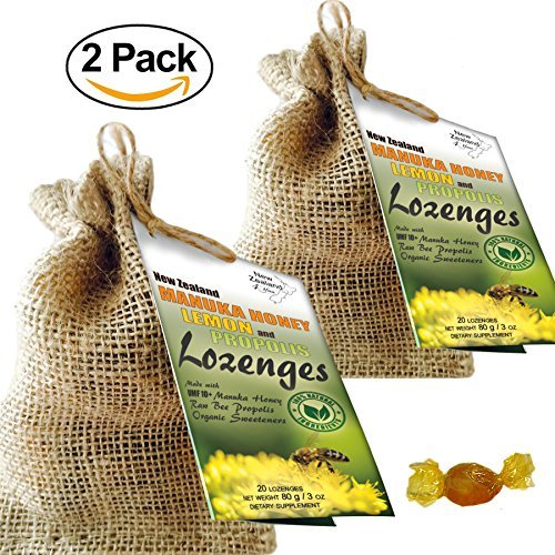 [2-Pack] UMF 10+ Manuka Honey, Lemon and Propolis Lozenges for Throat &amp; Mouth Health and Immune Support by New Zealand 4 You