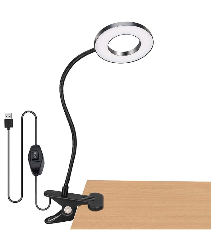 Klemmleuchte LED Bett 6W Leselampe Kleine Schreibtischlampe Tischlampe Schwarz mit 2 Lichtfarben: Kaltweiß und Warmweiß (Ohne