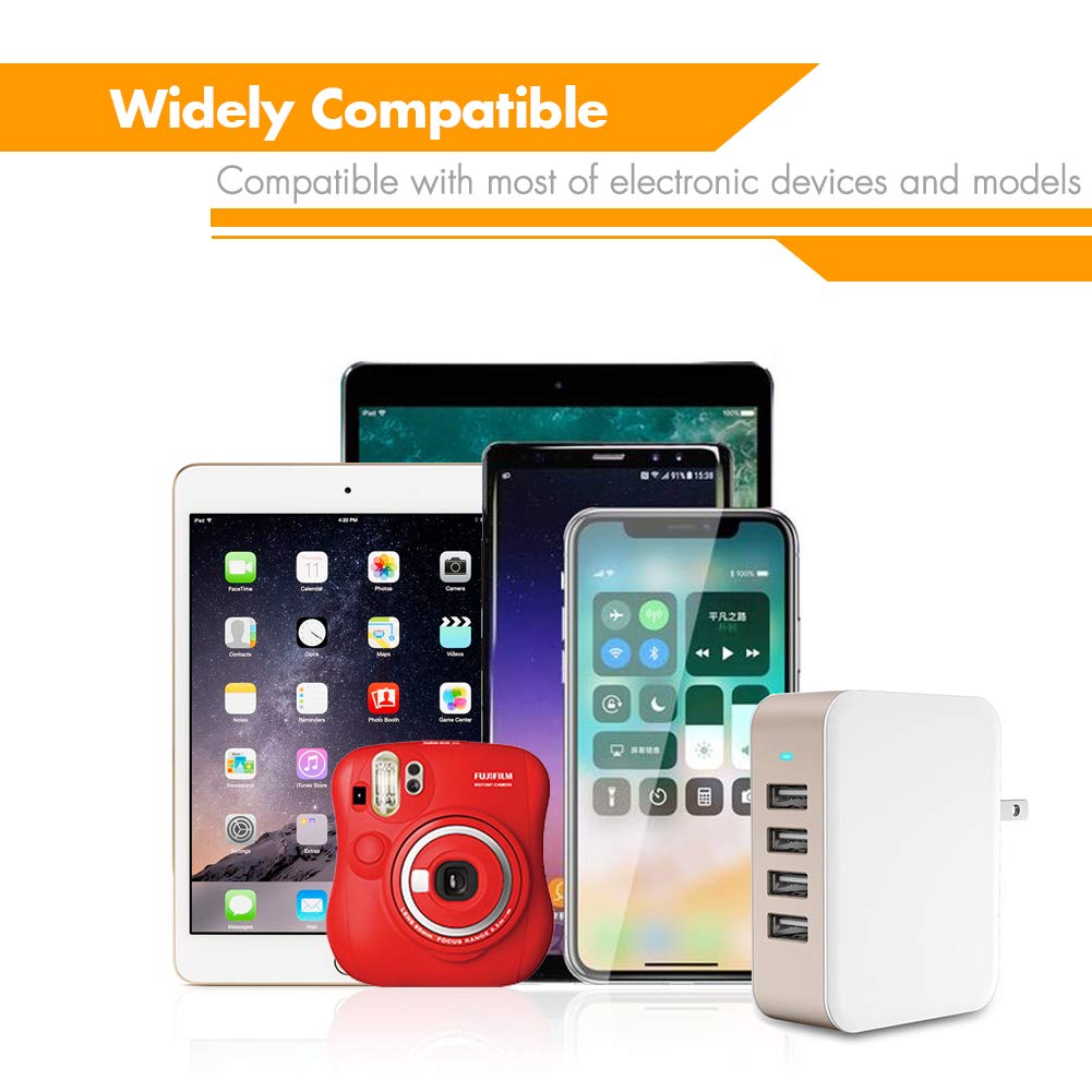 USB Wall Charger Power Adapter 4-Port USB 24W Travel Charger Adapter with Foldable Plug Multi Device Smart Charging-Compatible with iPhone, iPad, Samsung, Galaxy (Gold)