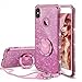 Cute iPhone Xs Case, Cute iPhone X Case, Glitter Luxury Bling Diamond Rhinestone Bumper with Ring Grip Kickstand Protective Thin Girly Pink iPhone Xs Case/iPhone X Case for Women Girl - Sakura Pink